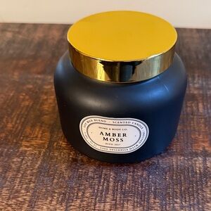 Black Candle with Gold Lid- Amber Moss